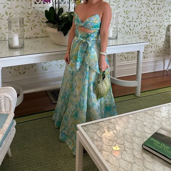 SOLD- Zimmermann High Tide Ikat Dress Set Green Blue Yellow - Picture 5 of 5